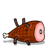 A graphic of a ''ham joint'' with rusted metal bars jammed into it.